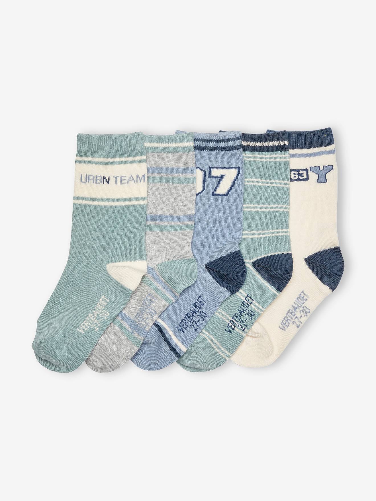 Pacote com 5 pares de meias infantis em dois tons de vermelho escuro/multicoloridas
