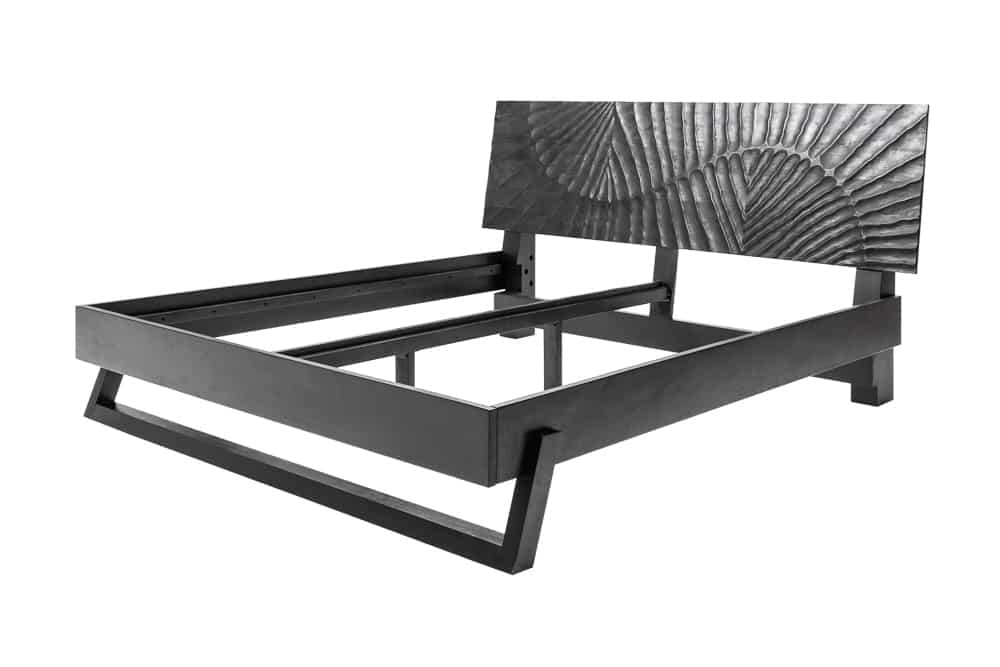 Design Bett SCORPION 180x200cm schwarz Mangoholz 3D Schnitzerei Massivholz Doppelbett