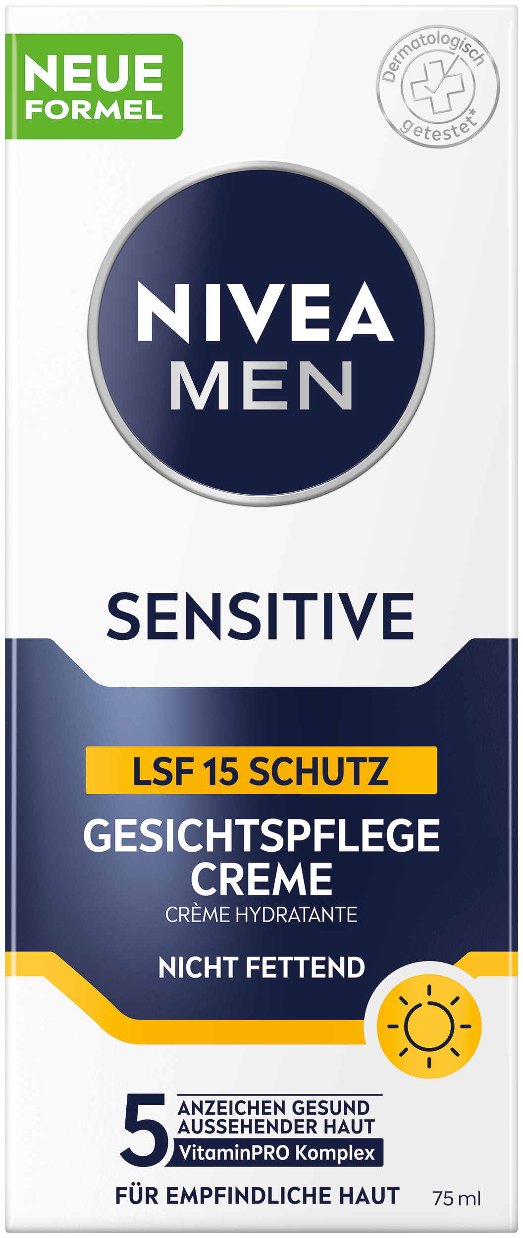 Nivea MEN Gesichtspflegecreme<br>75 ml, Tube, Creme, Sensitive LSF15