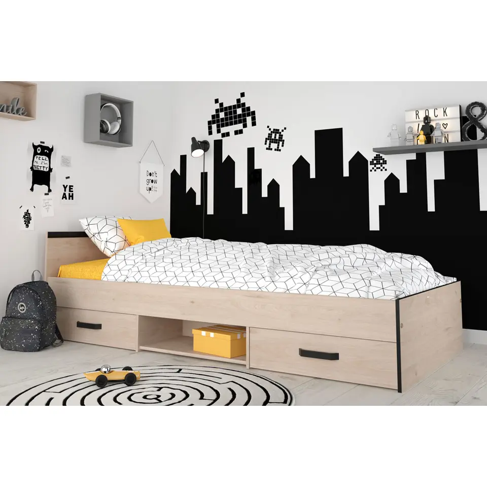 Bed Natan incl. lades - eiken/zwart - 90x200 cm