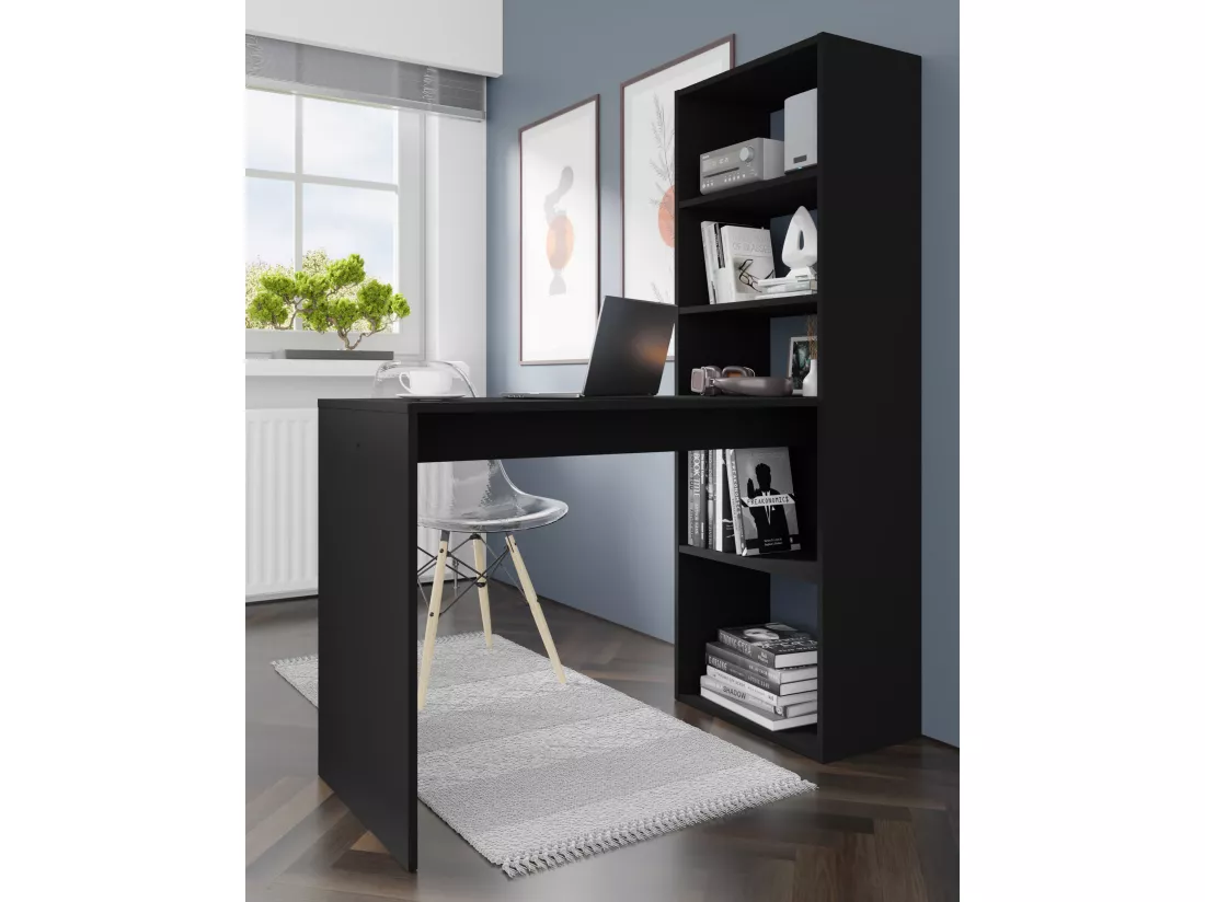 Bureau HARMONY 120 cm - bureau informatique - avec étagère - noir mat