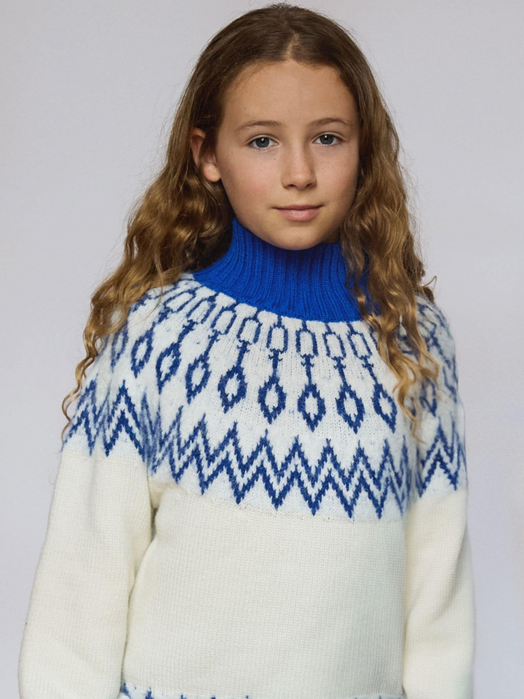 Blauw - The Little Tailor gebreide kersttrui met ruitvormig fairisle-patroon voor kinderen