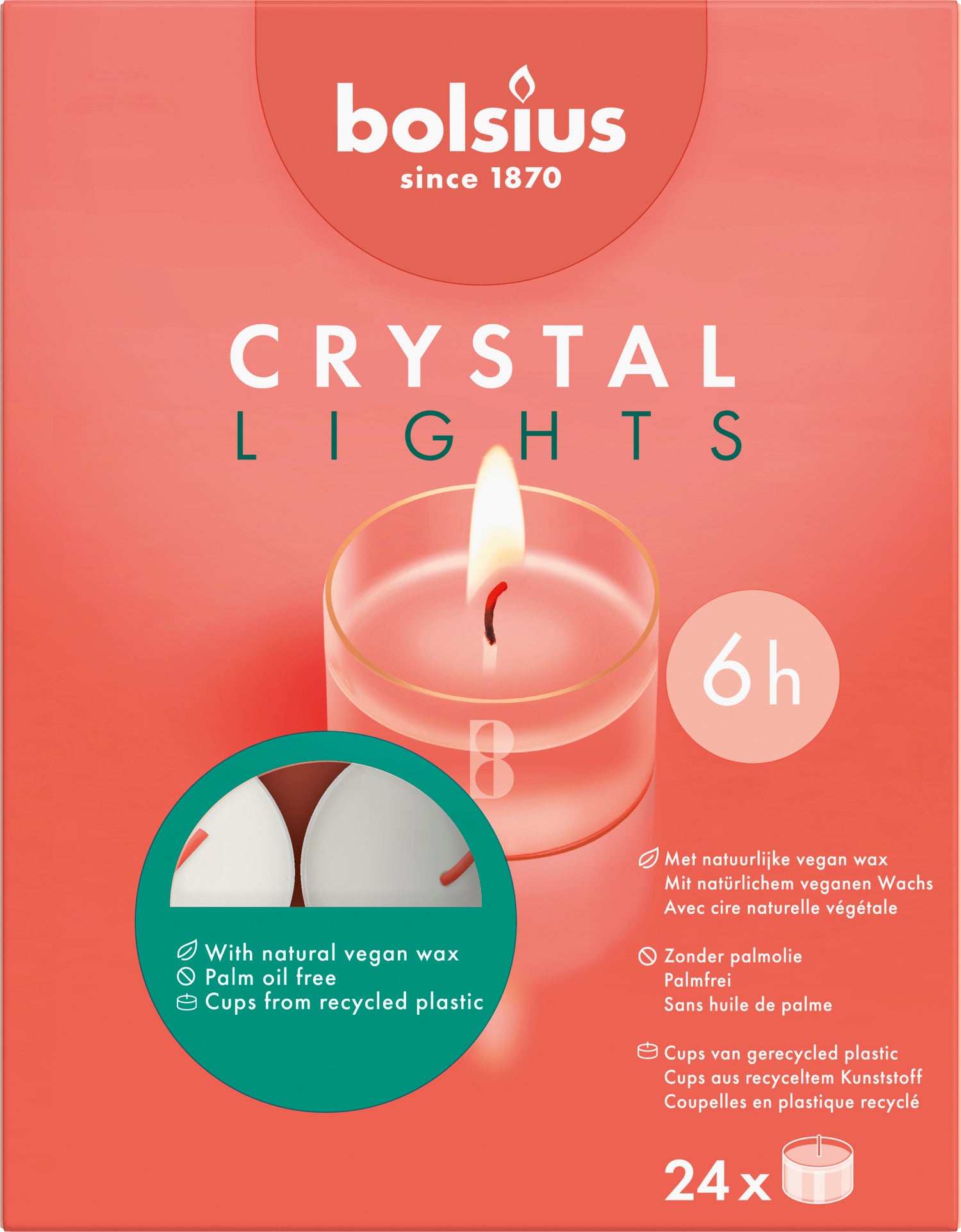 Bolsius waxinelicht Crystal Lights wit 6 uur D 4,8 x H 16,1 cm 24 stuks
