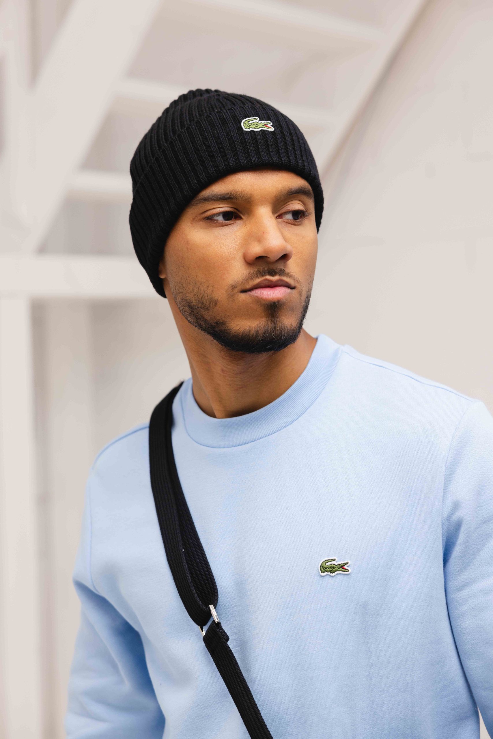 Lacoste Geribde Wol Muts Zwart