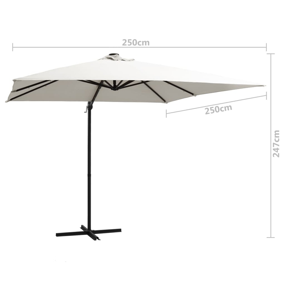 Parasol déporté avec led et mât en acier 250 x 250 cm sable