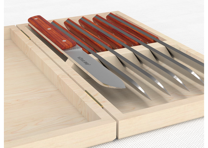 Service de 6 couteaux de table avec un manche en bois de rose et lame en acier inoxydable