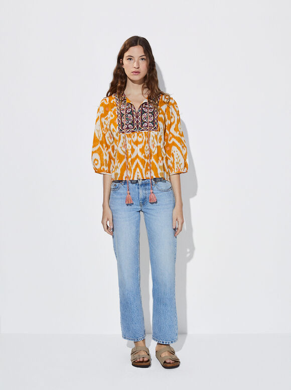 Camisa de algodão bordada - Multicolorida