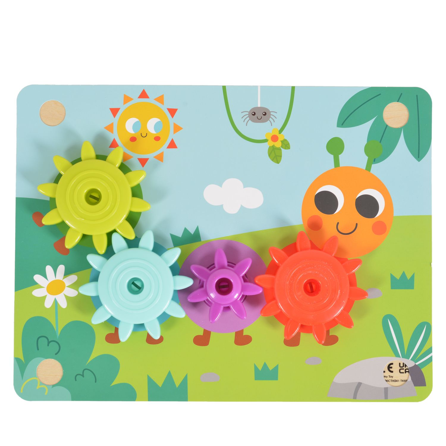 Tooky Toy Holzspielzeug TK352 Zahnräderspiel 19 teilig, Steckspiel, Motorikspiel bunt