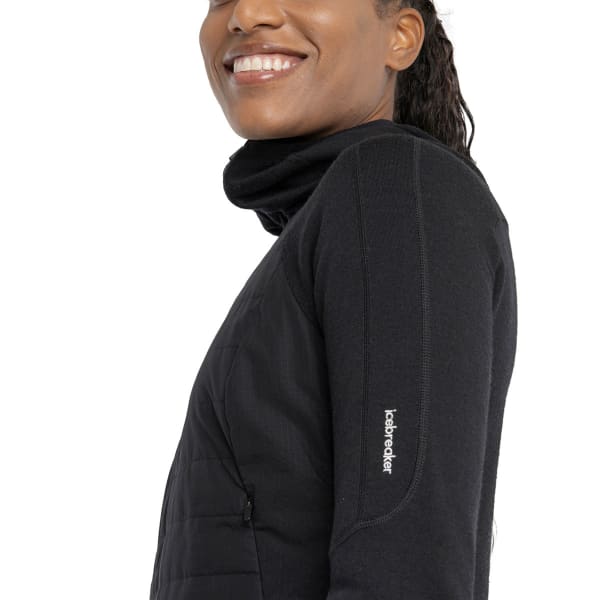 Veste polaire randonnée ICEBREAKER W MER QUANTUM HYBRID LS ZIP HOODIE BLACK