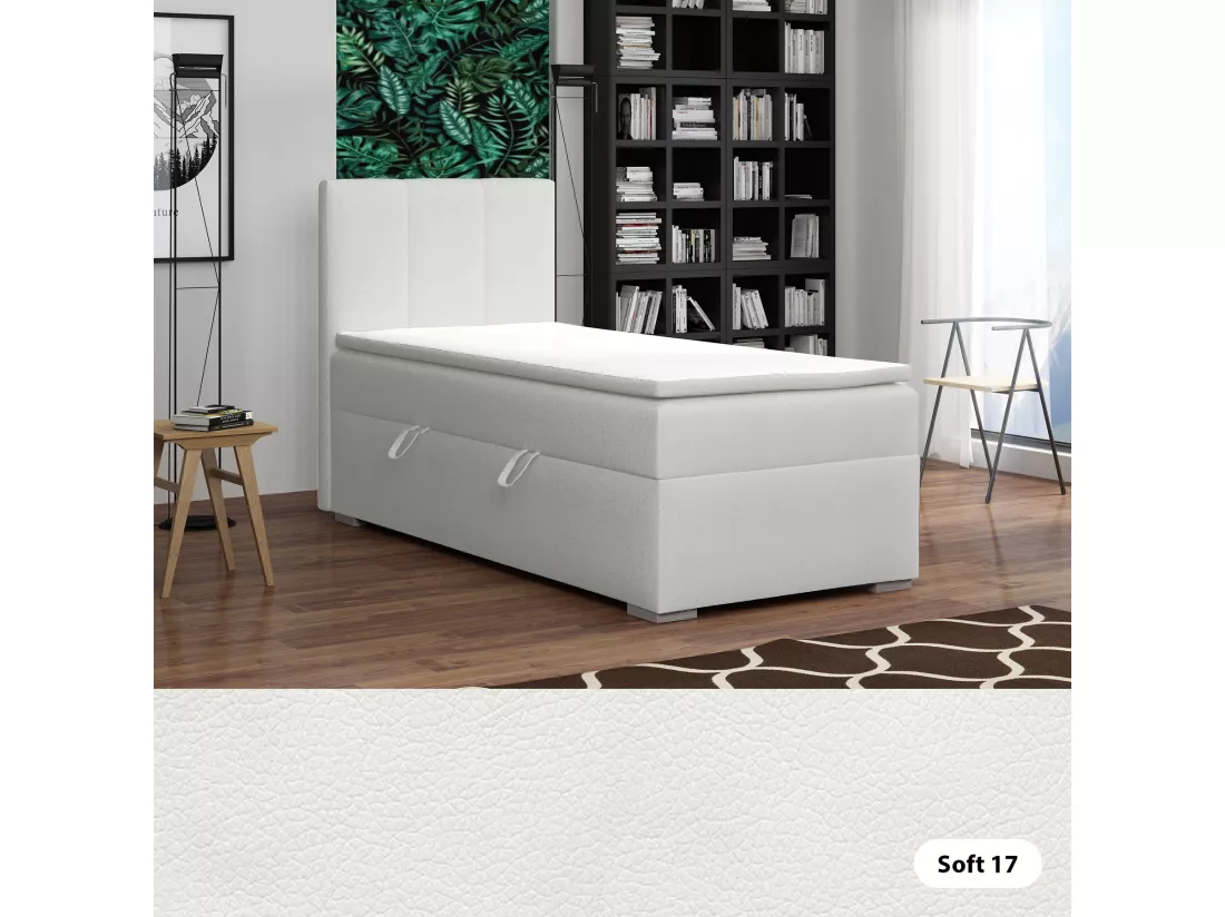LIT SIMPLE avec tiroir de rangement et surmatelas, côté gauche Monaco Mini 90x200 cm, Soft 17 (Blanc)