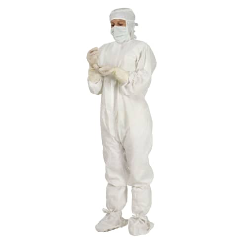 Kit Cleanguard Light avec combinaison stérile type 4 blanc pliage Pasteur et surbottes à lacets antidérapantes et cagoule masque taille XL
