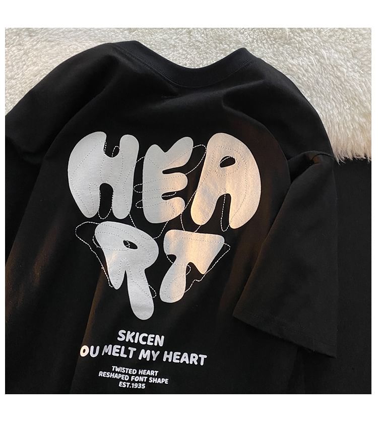 Rosesand - Koppel bijpassende korte mouwen hart & letterprint losvallend T-shirt