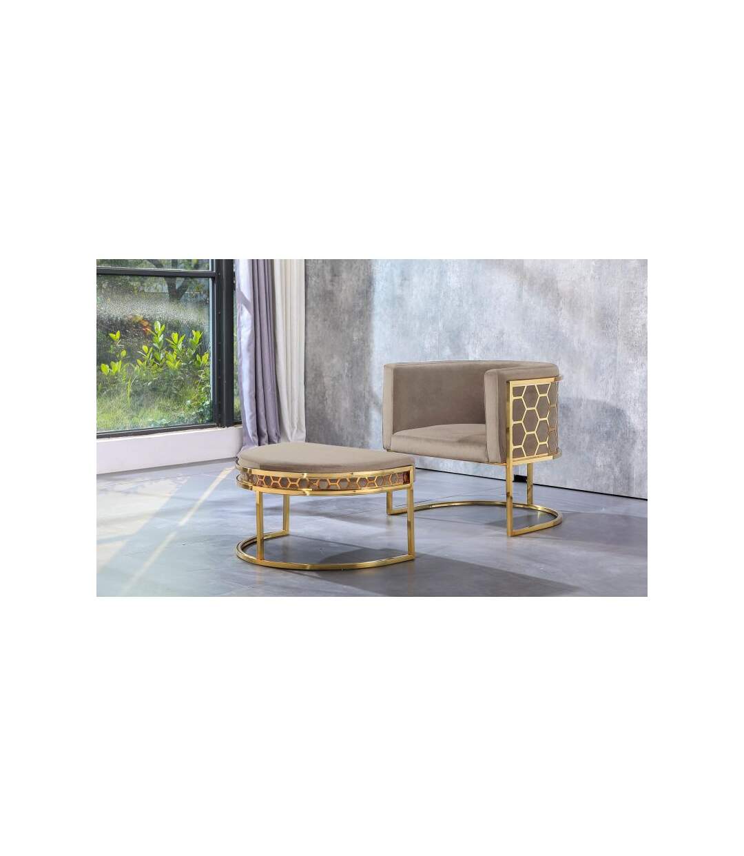 Paris Prix - Pouf Design En Velours honey 75cm Taupe