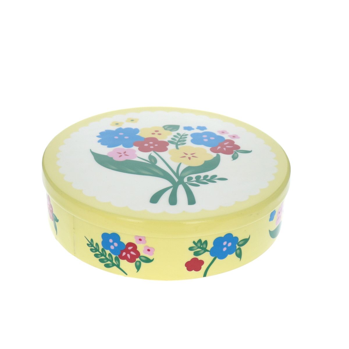 Boîte ronde en métal jaune à fleurs Jolie saison