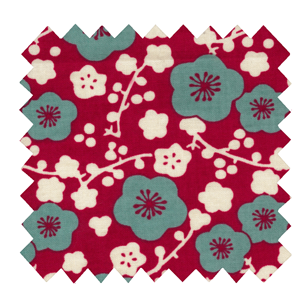Tissu Coton Au Mètre Cerisier Rubis Jade
