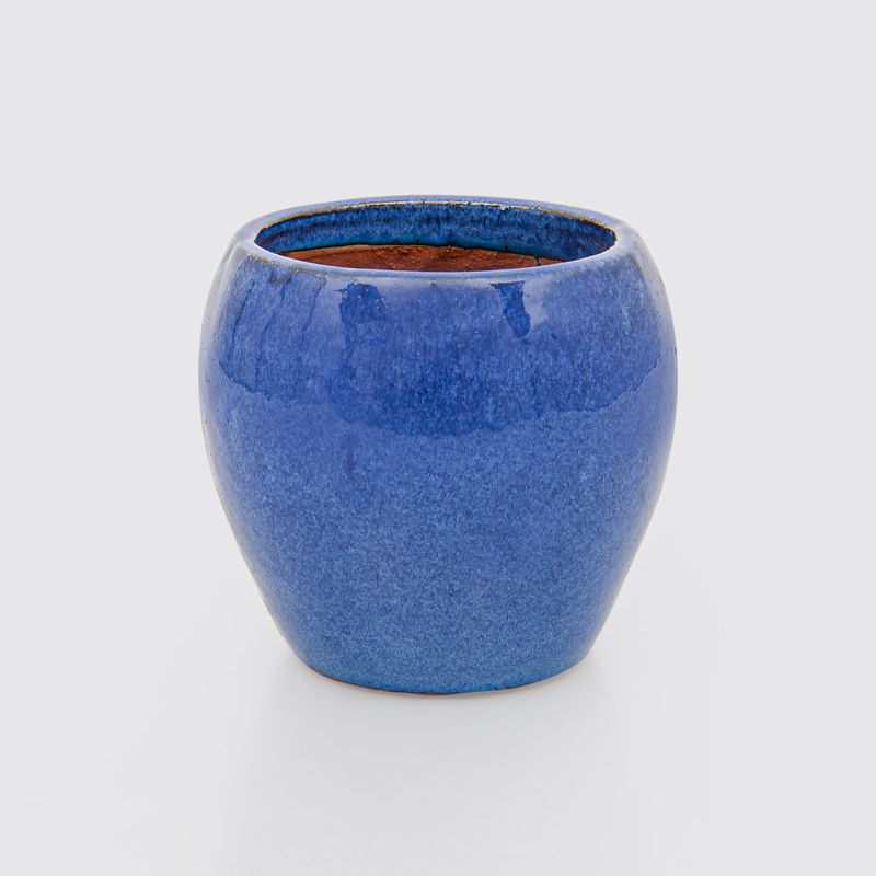 Cache-pot 'Cyrene' en céramique émaillée bleu