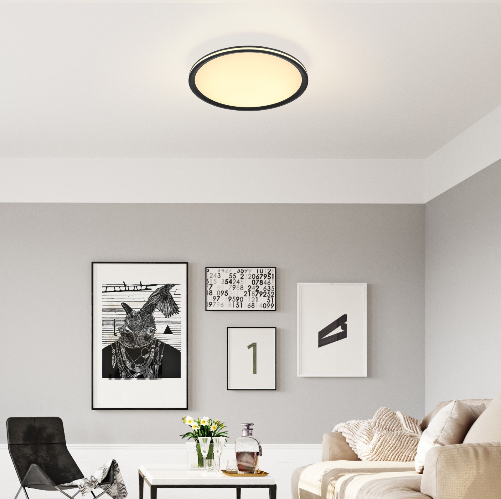 LED-Deckenleuchte - schwarz matt - opal - Ø 50 cm