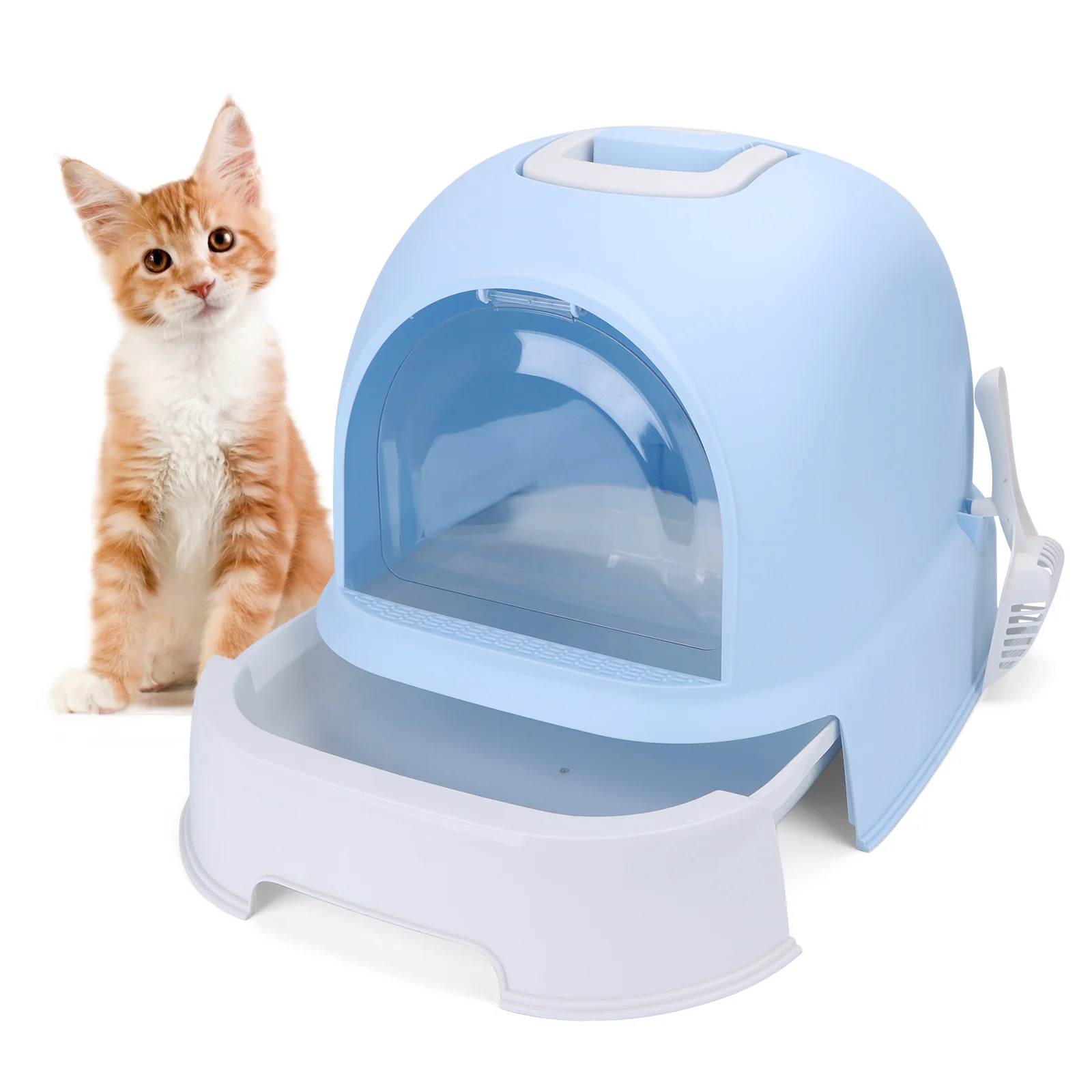 Nobleza - Caixa de Areia para Gatos, Caixa de Areia Fechada com Gaveta, Caixa de Areia Grande e Fechada, Caixa de Areia Sem Odor com Pá, C52*L42*A38,5CM, Azul