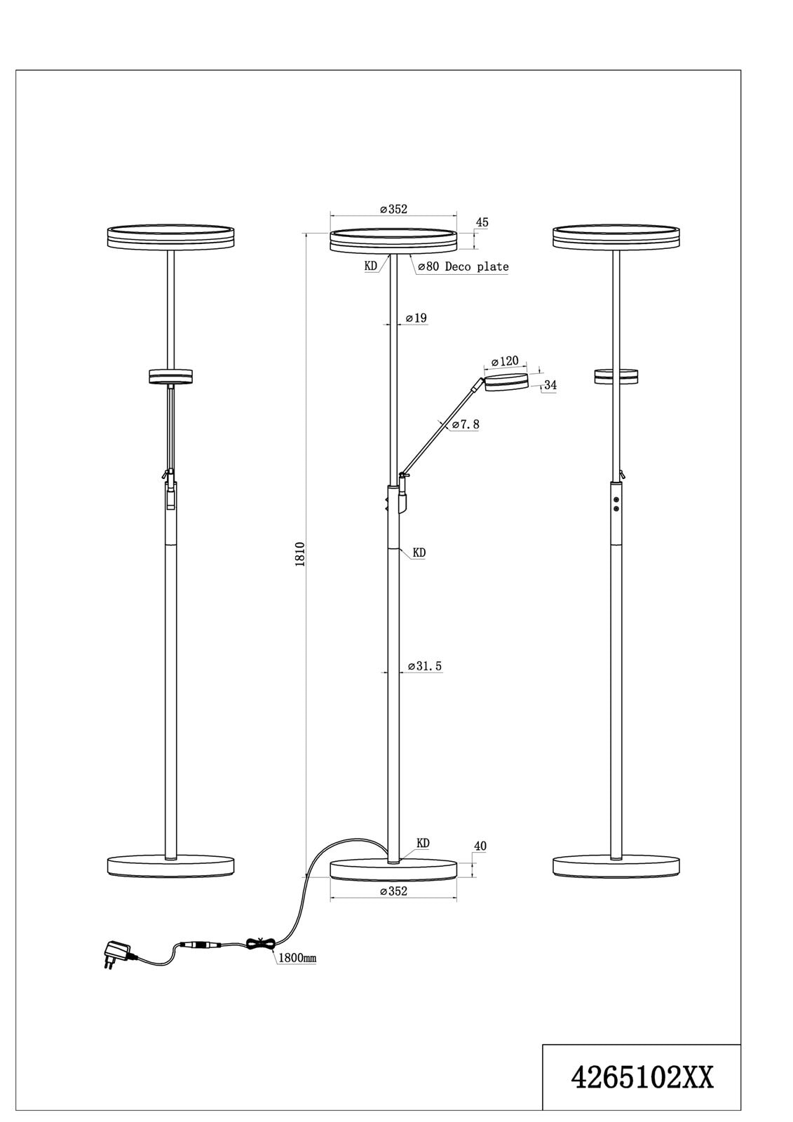 TRIO LED Deckenfluter FRANKLIN 2-flg nickelfarbig