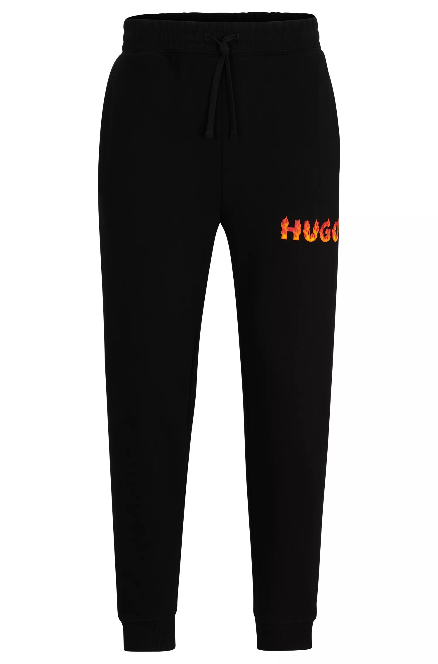 Calça de fato de treino HUGO em tecido atoalhado de algodão vermelho com logótipo de chama em relevo
