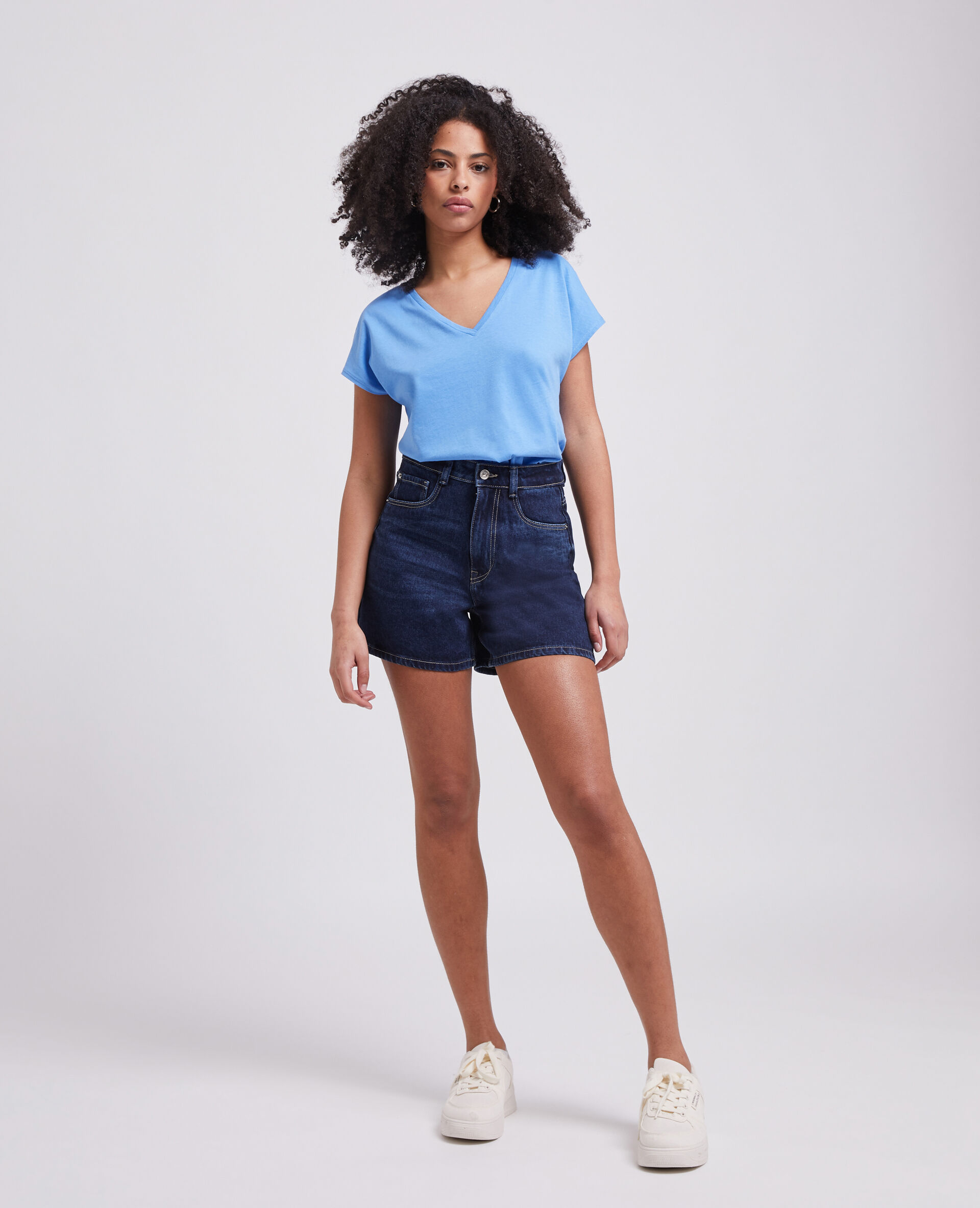 Short en jean taille haute - Bleu marine