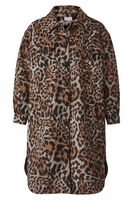 Hemdmantel, oversized, Leo-Print, Hemdkragen, Langarm