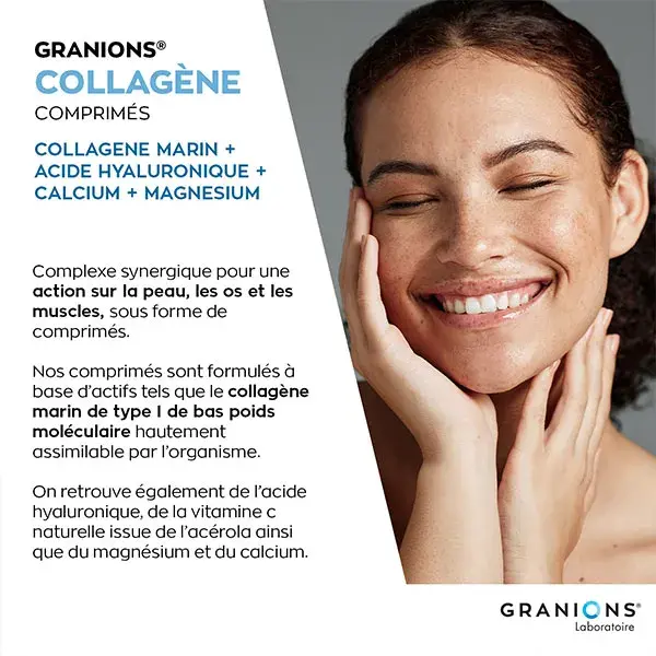 Granions Colágeno Marinho – Comprimidos de Colágeno com Ácido Hialurônico, Embalagem para 2 Meses