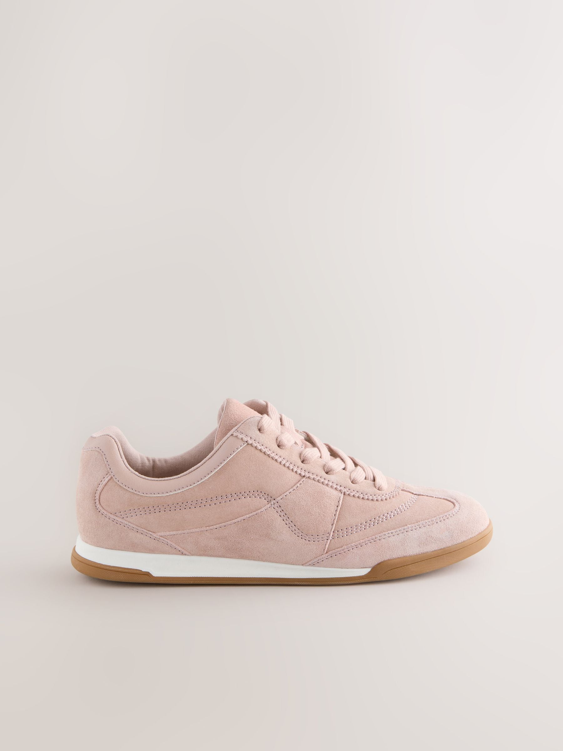 Roze suède - Leather Stitch Panel Detail Lace Up Trainers