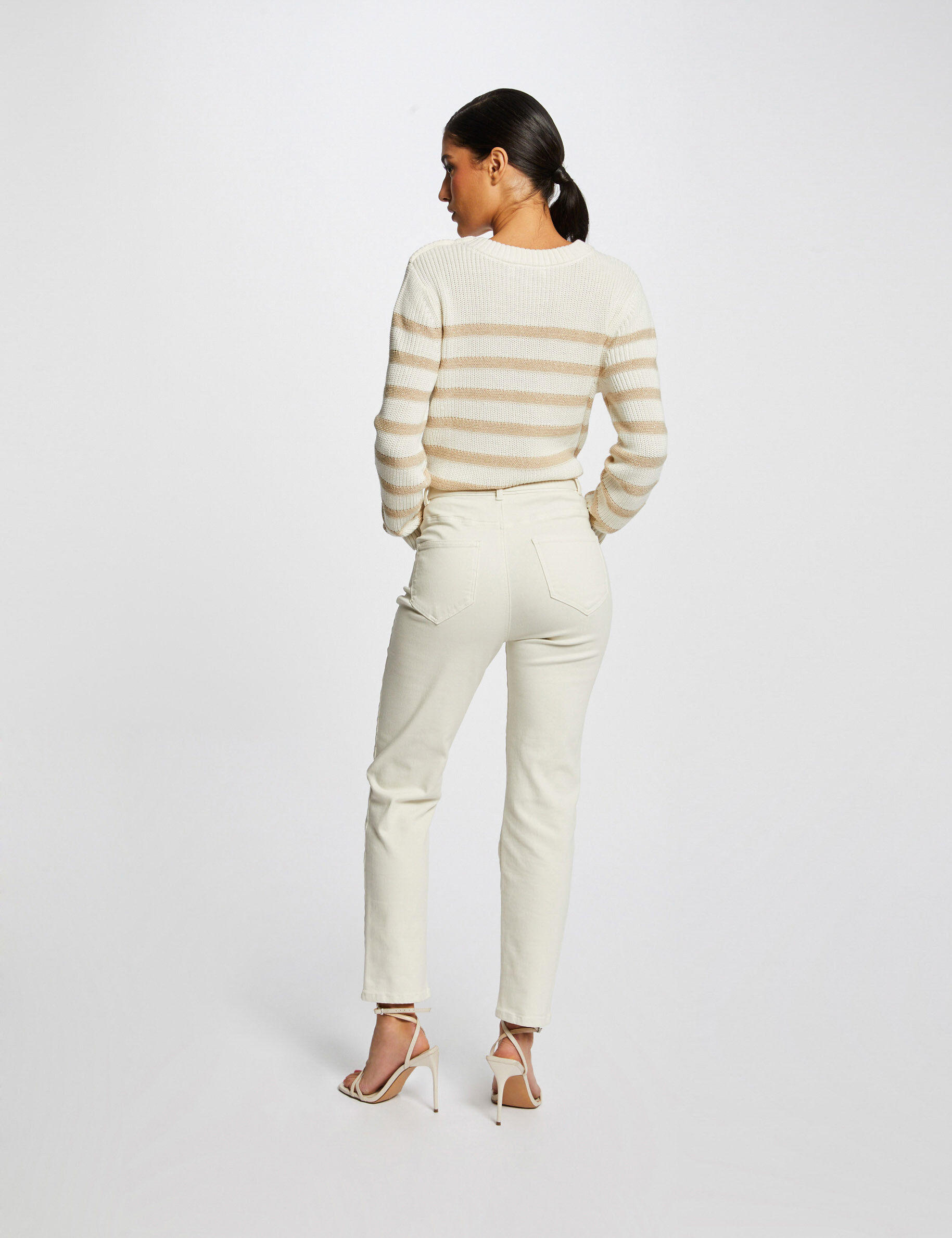 Pull manches longues à rayures ecru femme - ecru