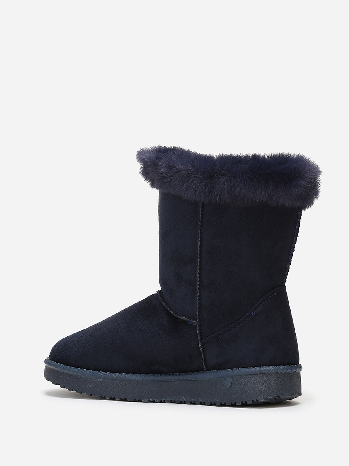 Boots fourrées en suédine à scratchs- Bleu foncé