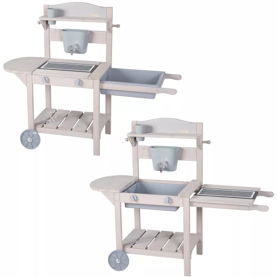 roba Mobile Outdoor Matschküche & Spielküche BBQ inkl. Zubehör grau lasiert