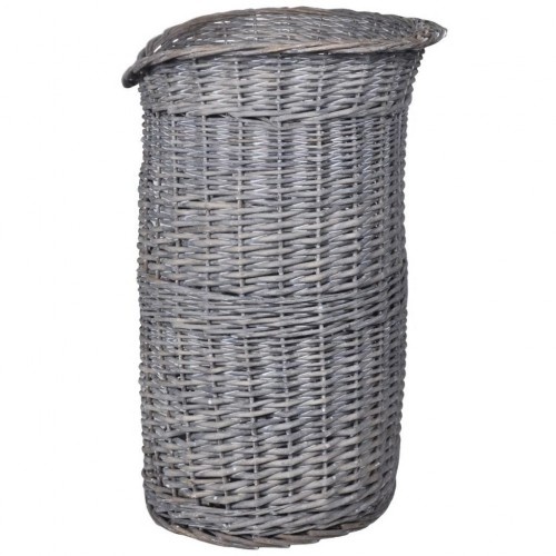 Cama de vime para gatos com altura dupla, cor cinza.