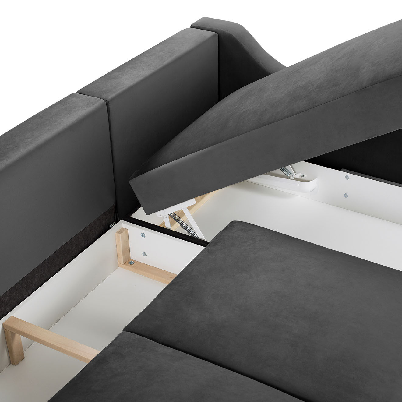 Mazzini Sofas Canapé d'angle droit réversible Convertible & Coffre en Velours Freesia gris clair - 220x150x90 cm