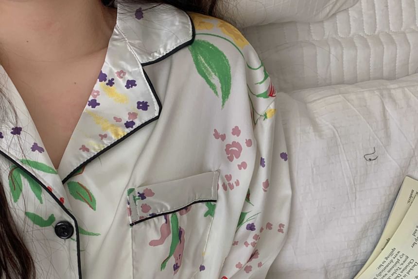 GOUB - Pyjamaset: overhemd met lange mouwen en bloemenprint + broek