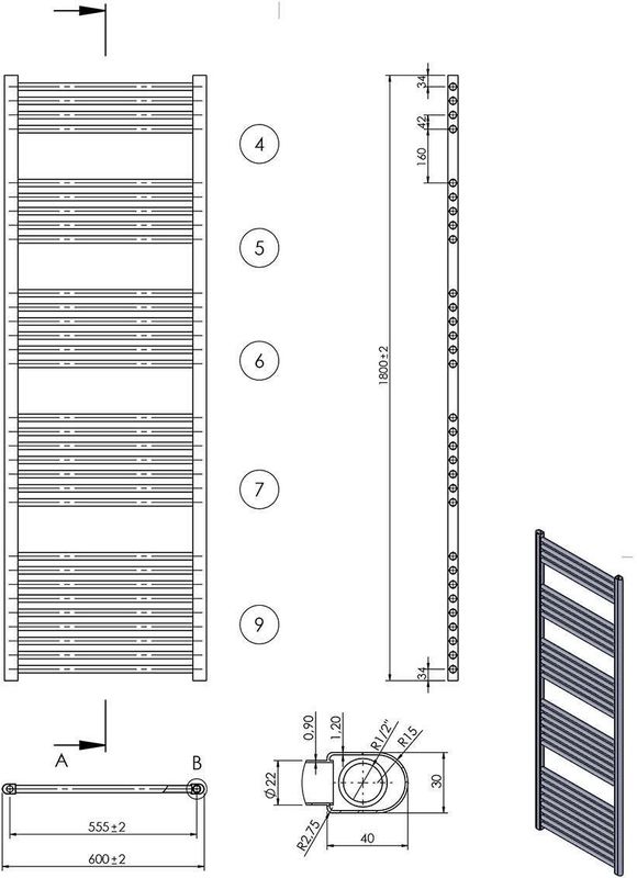 Designradiator Nile Gobi 1275 Watt Mat Zwart Middenonderaansluiting