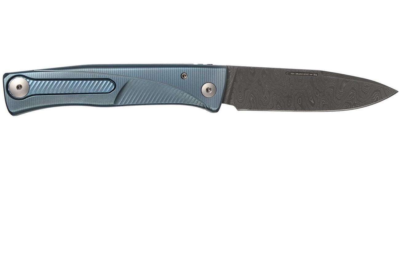 LionSteel Thrill TL-D-BL Damascus, Blue Titanium Integral Slipjoint zakmes