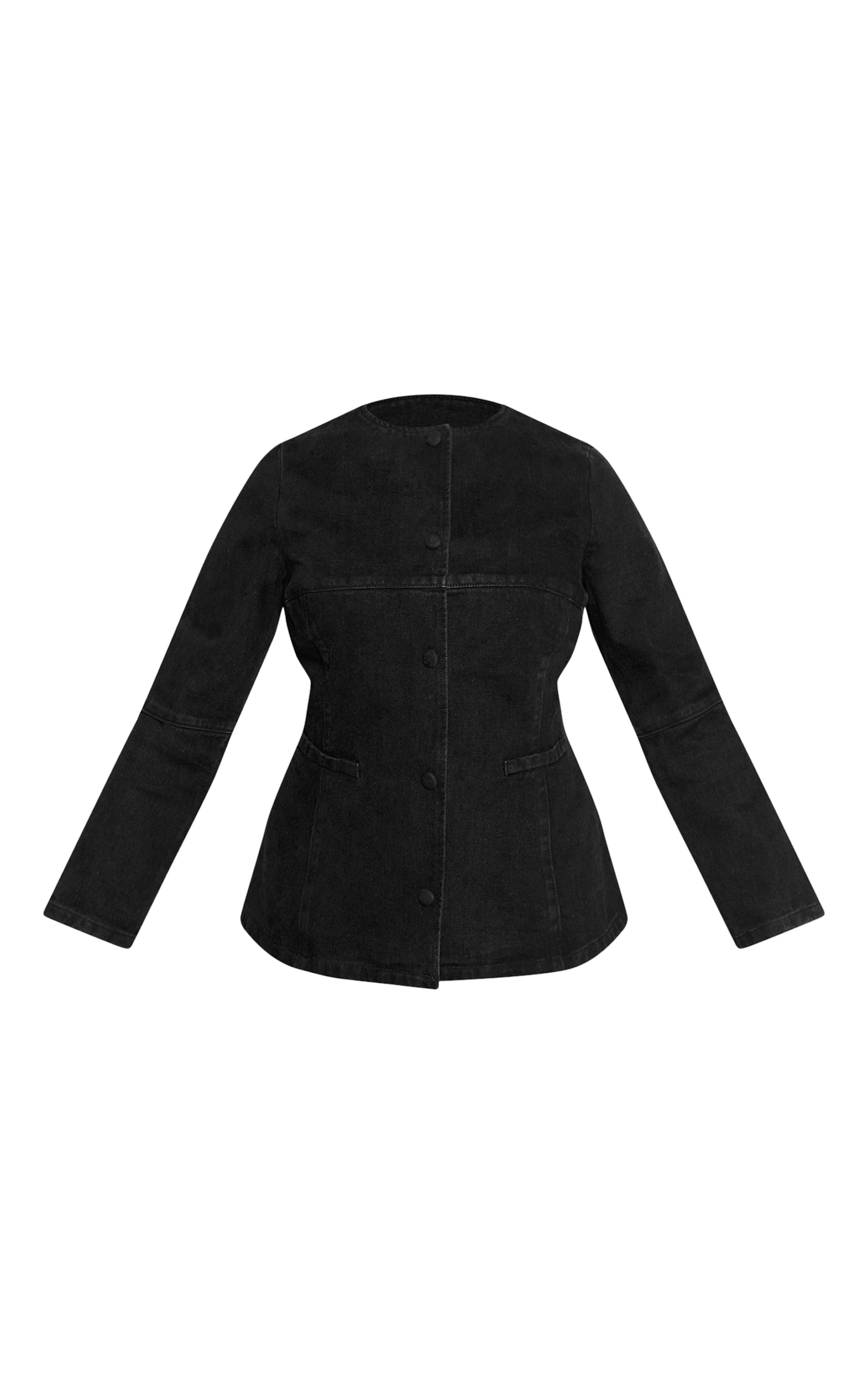 Noir Chemise En Denim Col Rond Grande Taille