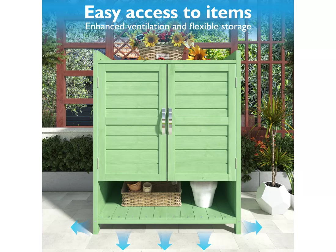 Armoire de jardin, abri de jardin en bois massif avec 2 portes et 1 compartiment - 87.7 x 40 x 70.2 cm - Vert