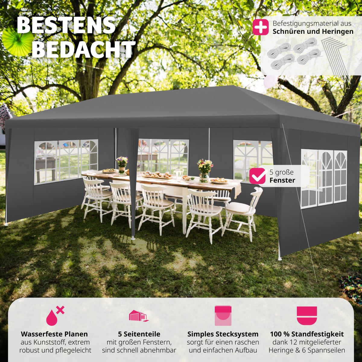 tectake Vivara paviljoen 6 x 3 m inclusief scheerlijnen en haringen