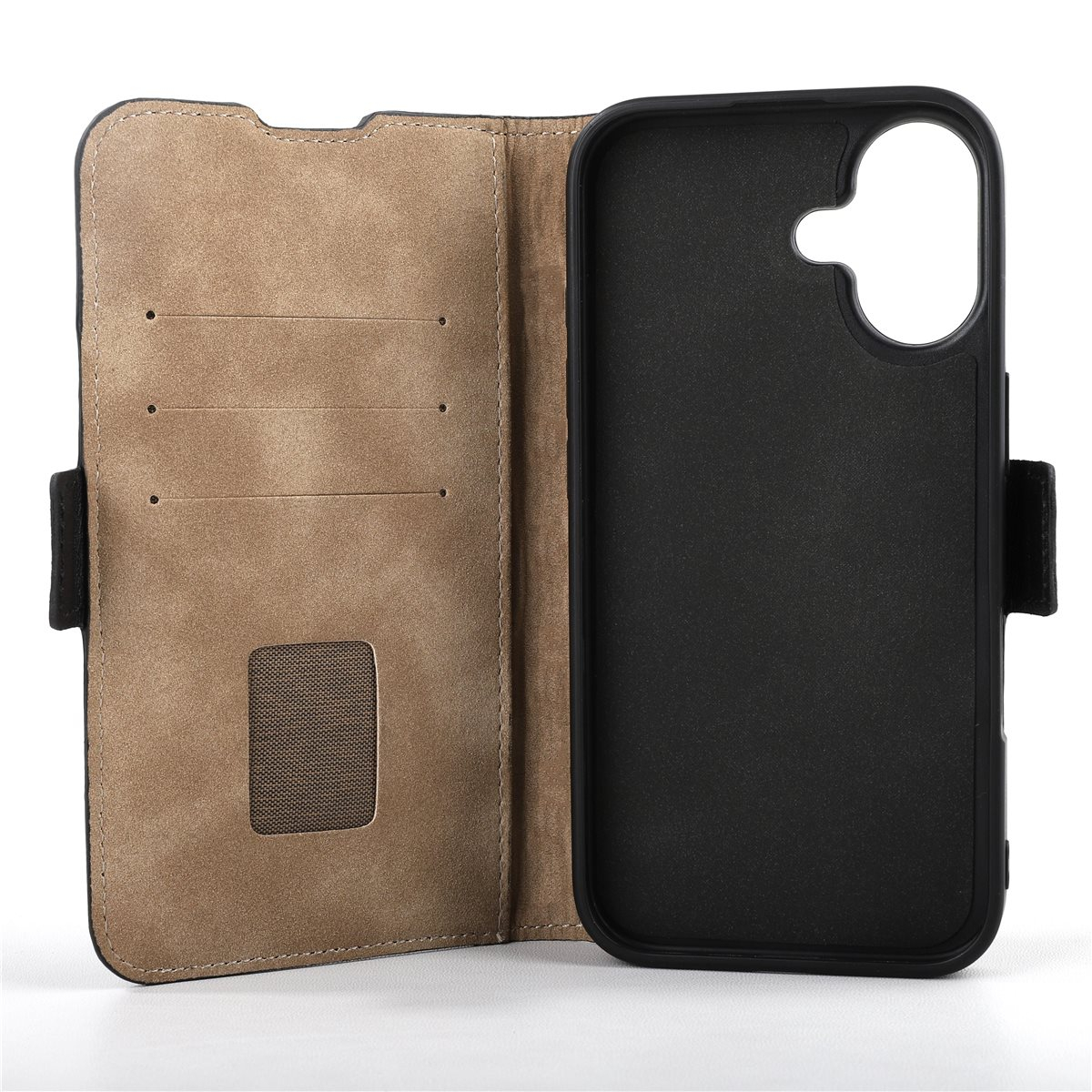 iPhone 16 Echtleder Tasche Flip Cover Hand Made (FABIOIP16-01) - Schwarz