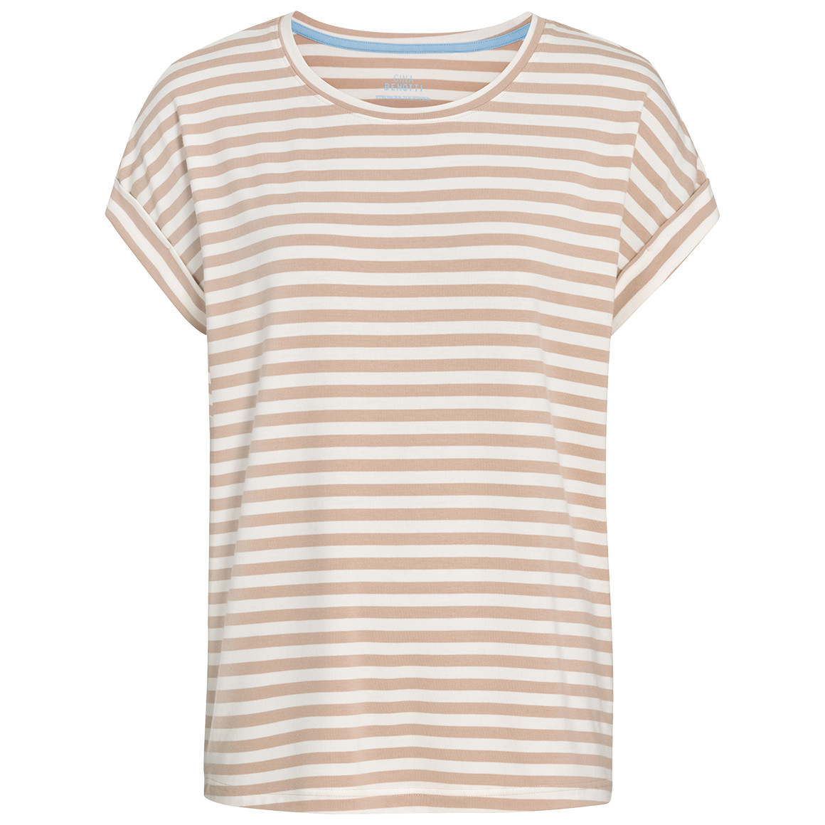 Gina Benotti Damen T-Shirt mit fixierten Turn-ups beige / weiss
