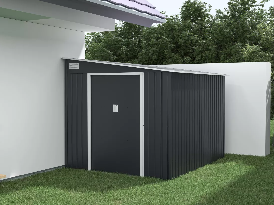 Abri de jardin métal adossé en acier galvanisé anthracite 5,49 m² - DAUSTIN