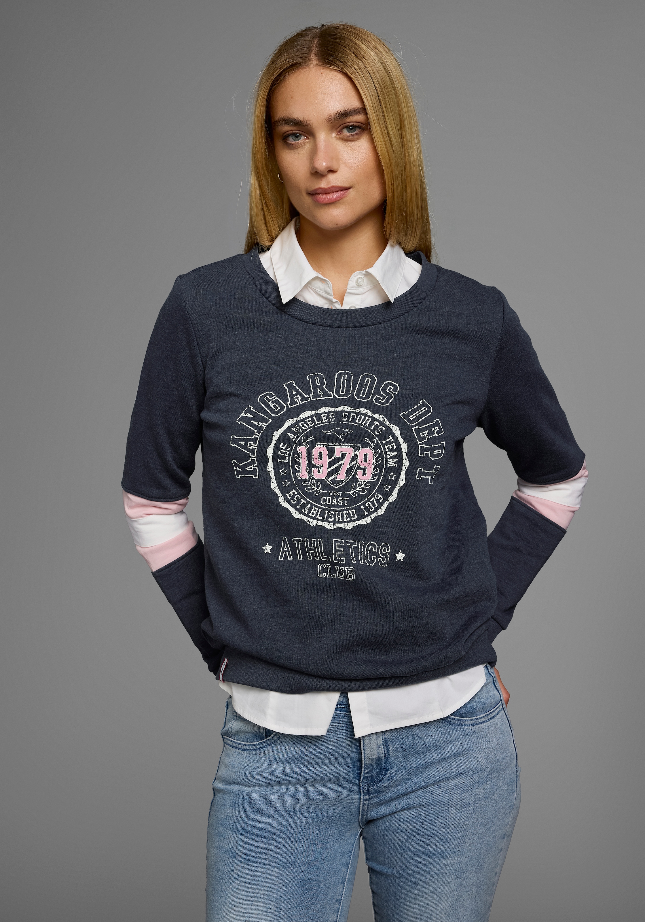 KangaROOS Sweatshirt , Langarm,  figurumschmeichelnde Passform,  bedruckte Optik