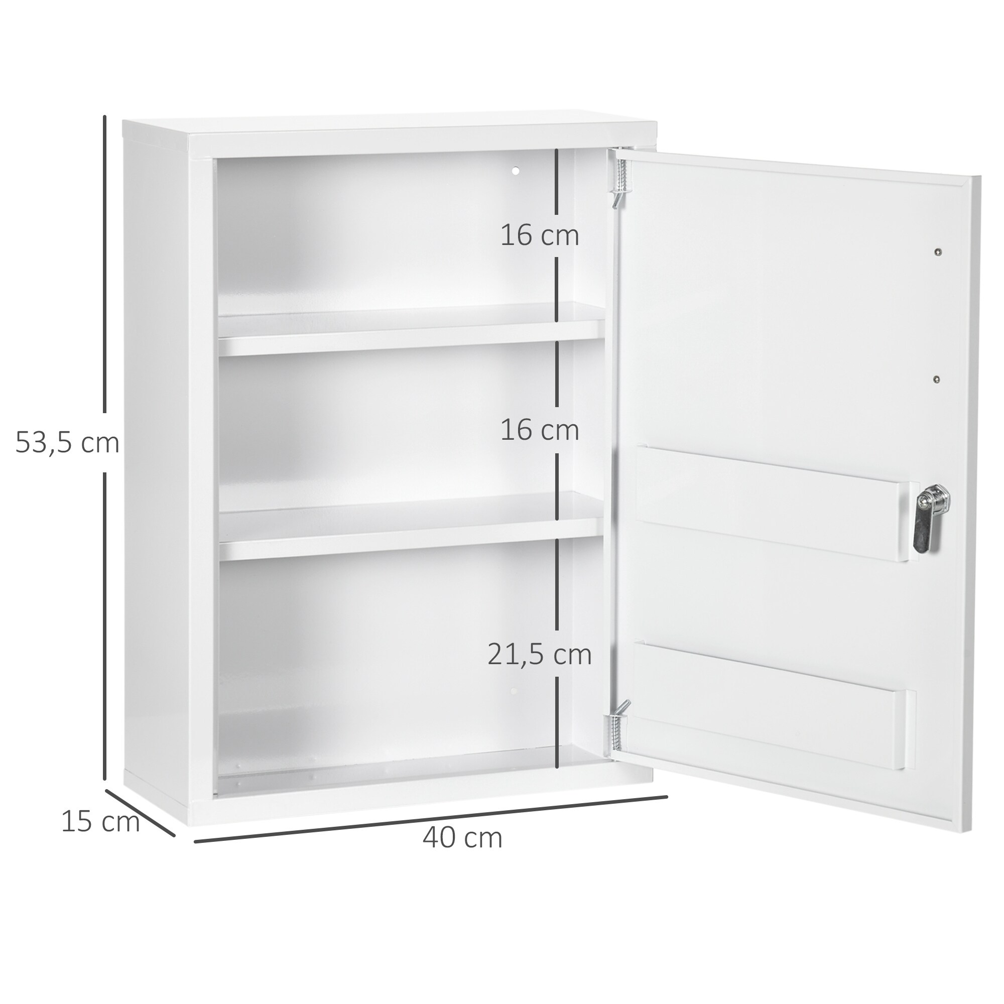 kleankin Medizinschrank mit einer Tür weiß 40L x 15B x 53,5H cm