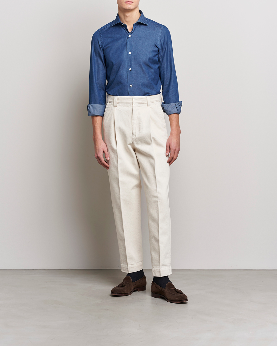 Finamore Napoli Milano Slim Denim Shirt Dark Indigo