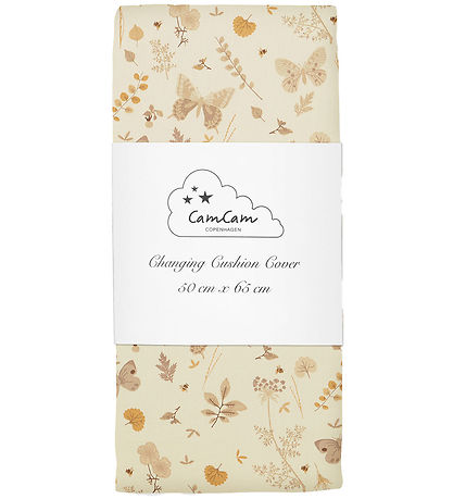 Cam Cam Wickelauflagenbezug - 50x65 cm - Beige m. Blätter/Schmet