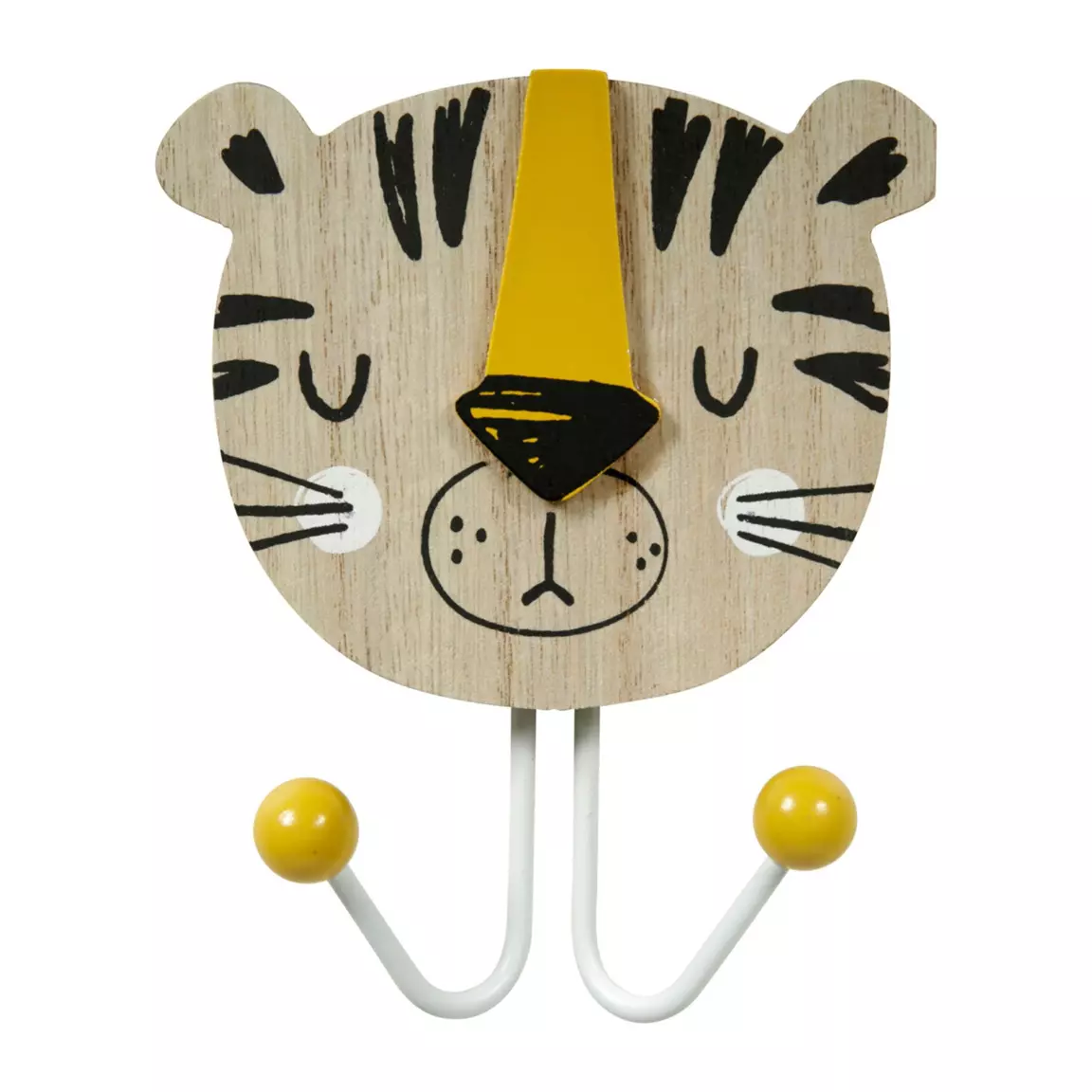 Patère enfant bois (H14 cm) Tigre Beige naturel