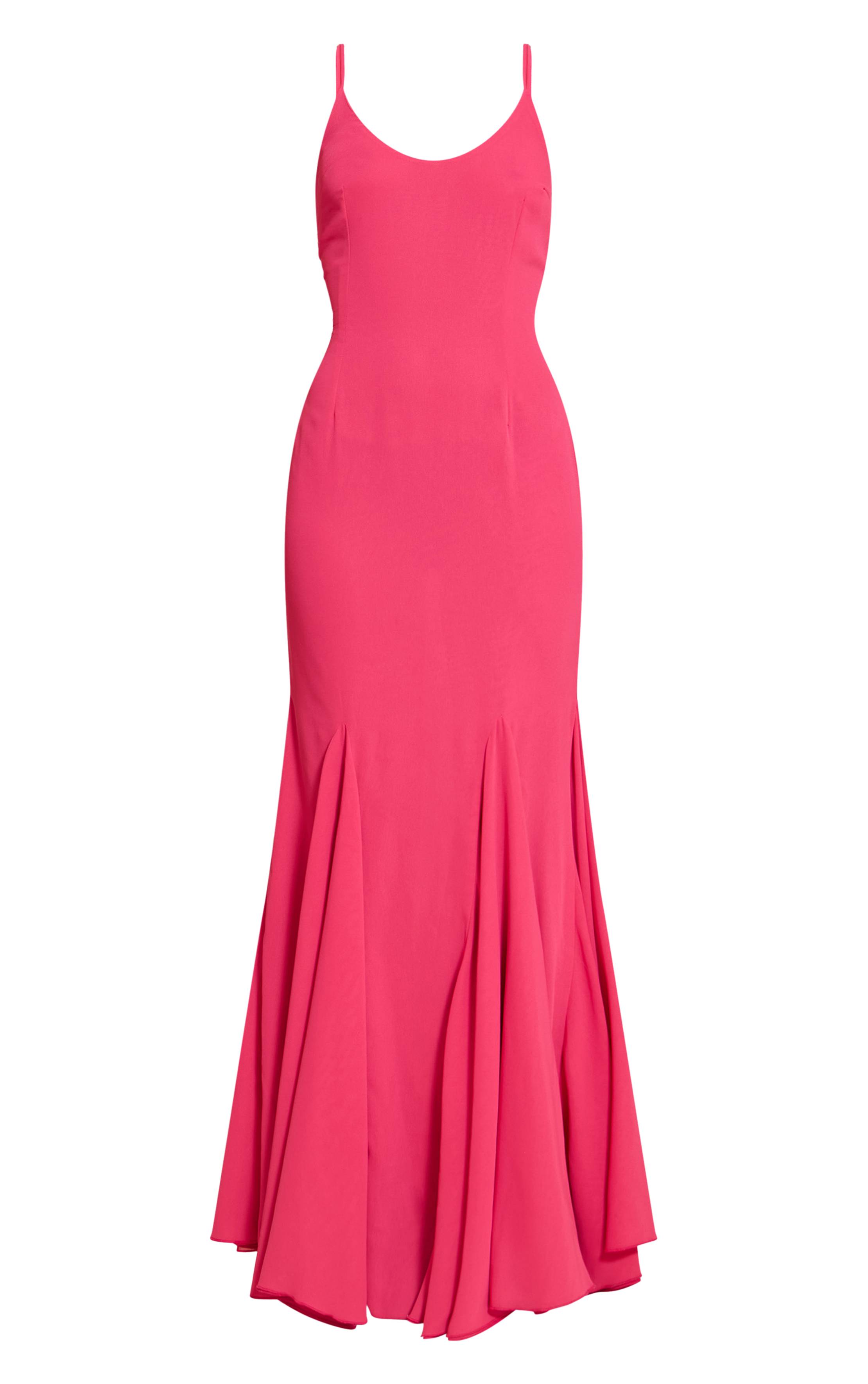 Fuchsia Robe Longue Grande Taille En Mousseline À Encolure Ronde Et Dos Drapé Sans Manches