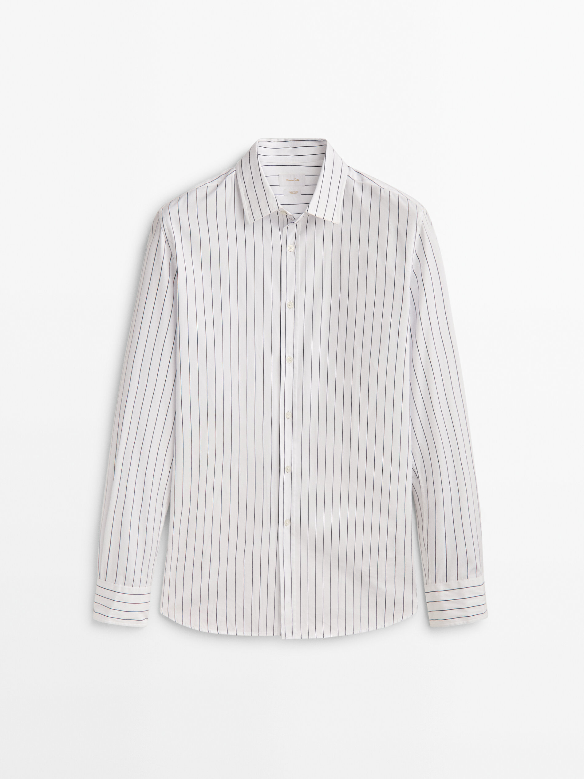 Camisa listrada de algodão popeline com modelagem regular - AZUL MARINHO