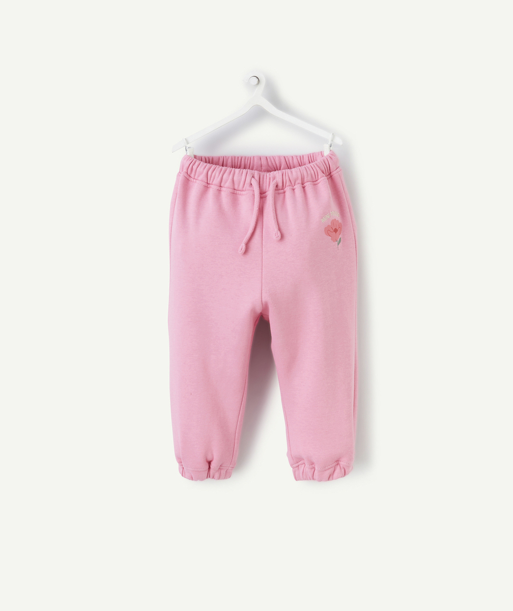 JOGGING BÉBÉ FILLE EN FIBRES RECYCLÉES ROSE AVEC MOTIF MINI POUSSE